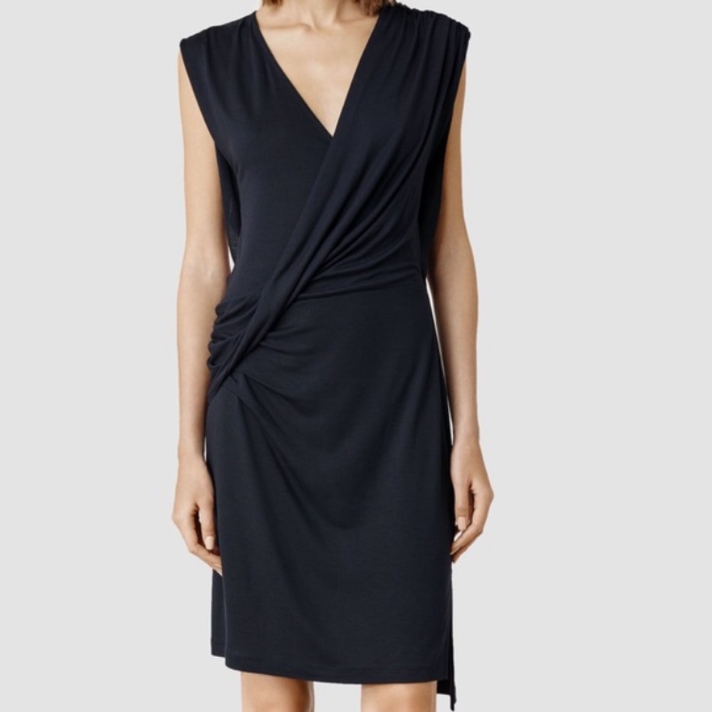 NWT All Saints Helix Black V Neck Mini Dress